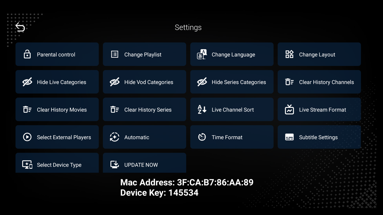 Settings Panel